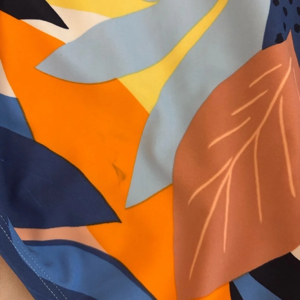 Kona Sol Tropical Floral Print One-Piece Swimsuit Orange Blue
